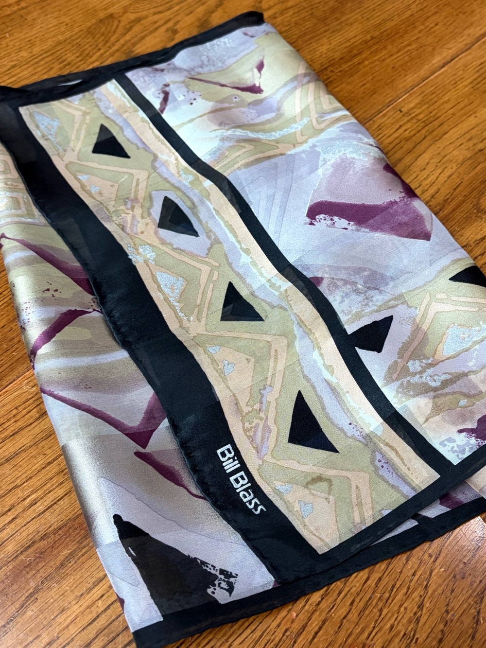 Vintage Bill Blass Silk Scarf Abstract Geometric Print Long Painterly Abstract - Picture 8 of 8